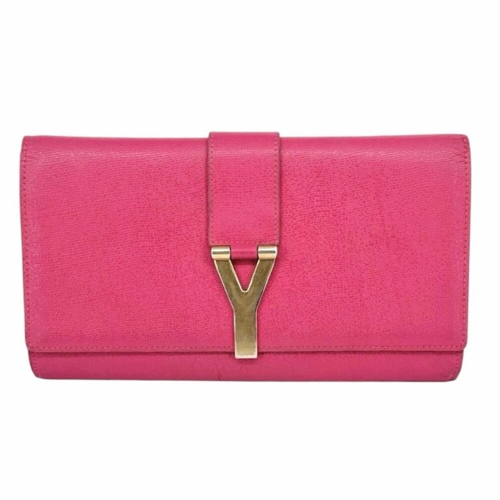 Saint Laurent Pink Grain De Poudre Y Ligne Clutch w/ Entrupy COA